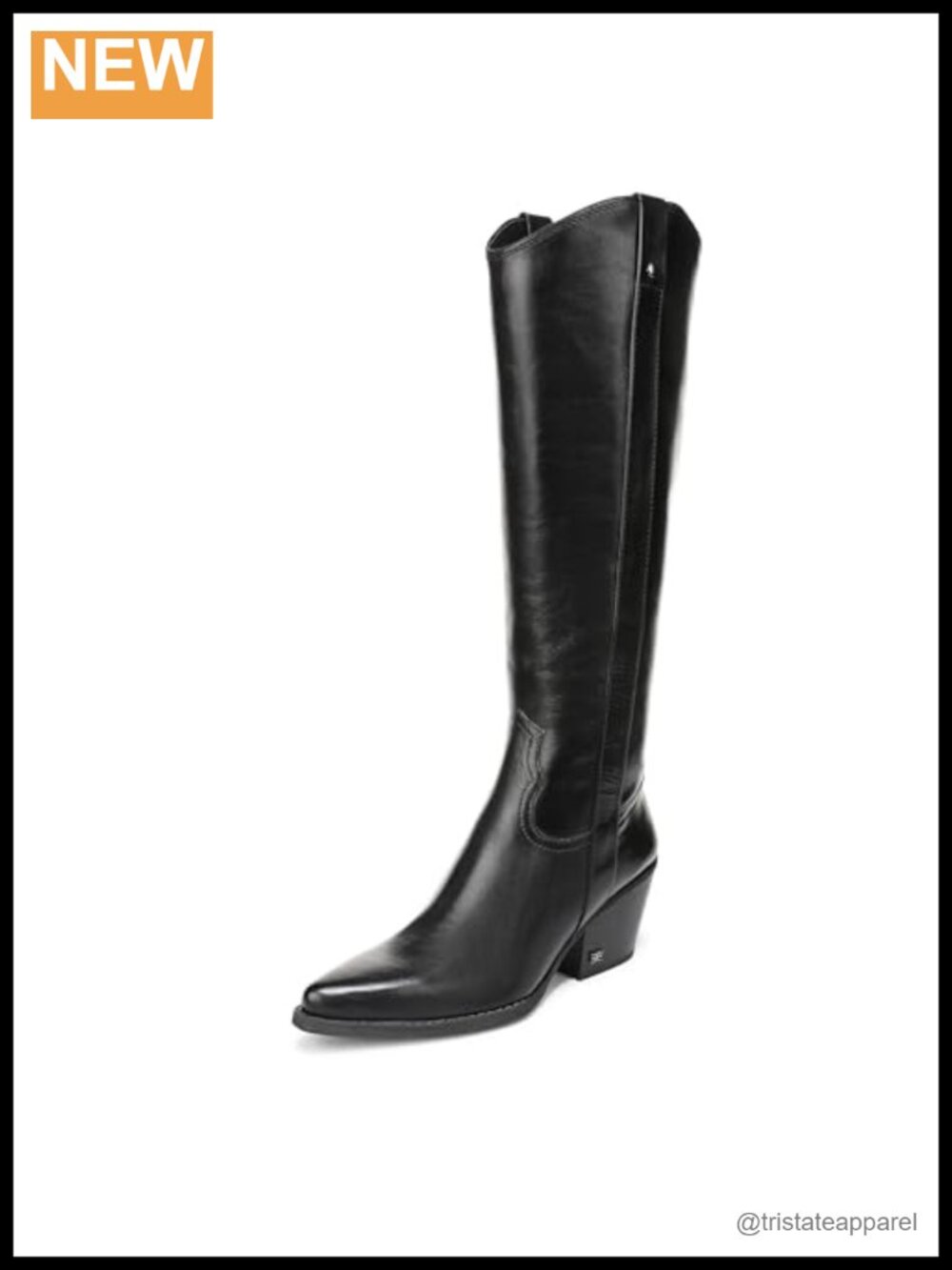 Western Tall Knee High Boots Cuban Heel Zipper Pointed Toe Leather